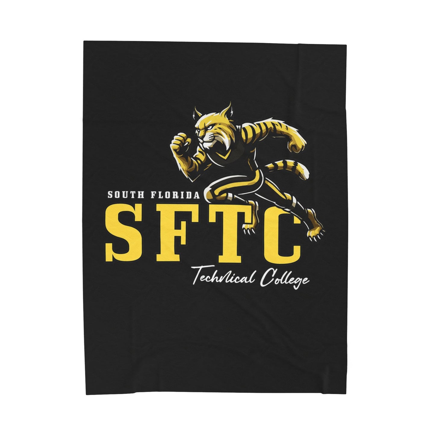 Black SFTC Velveteen Plush Blanket with Bobcat Design