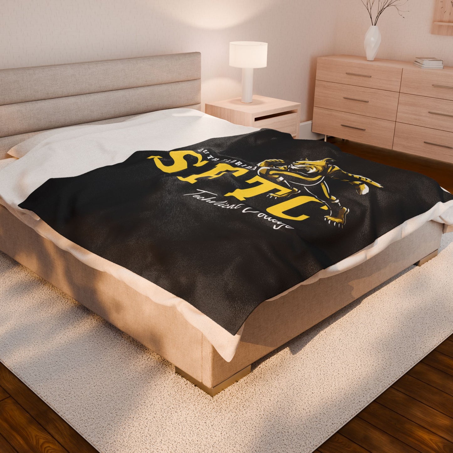 Black SFTC Velveteen Plush Blanket with Bobcat Design