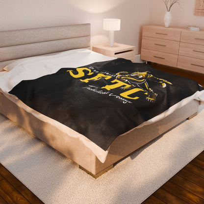 Black SFTC Velveteen Plush Blanket with Bobcat Design
