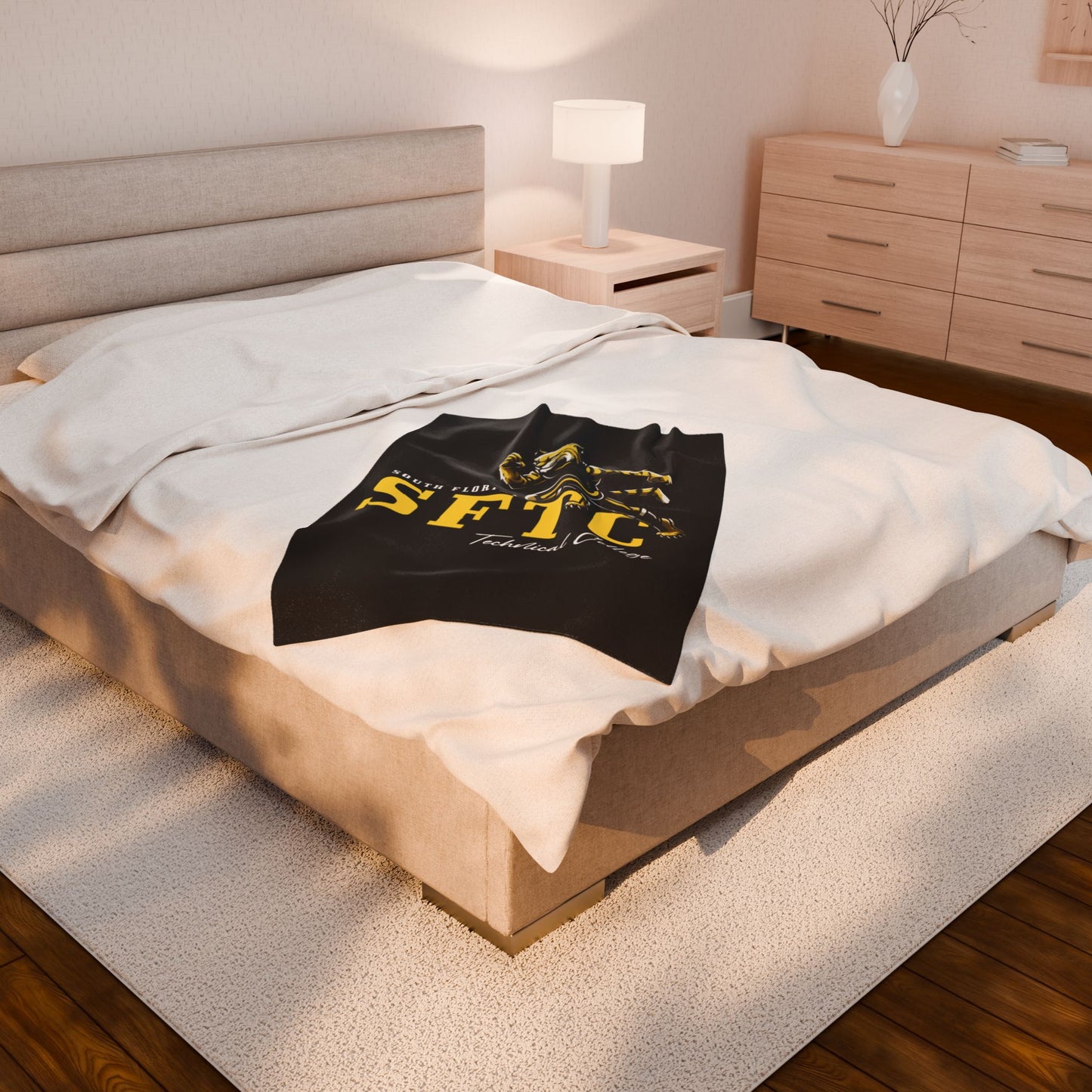 Black SFTC Velveteen Plush Blanket with Bobcat Design