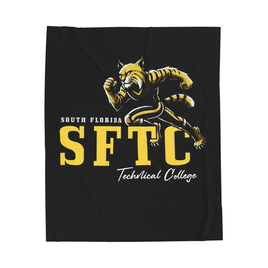 Black SFTC Velveteen Plush Blanket with Bobcat Design