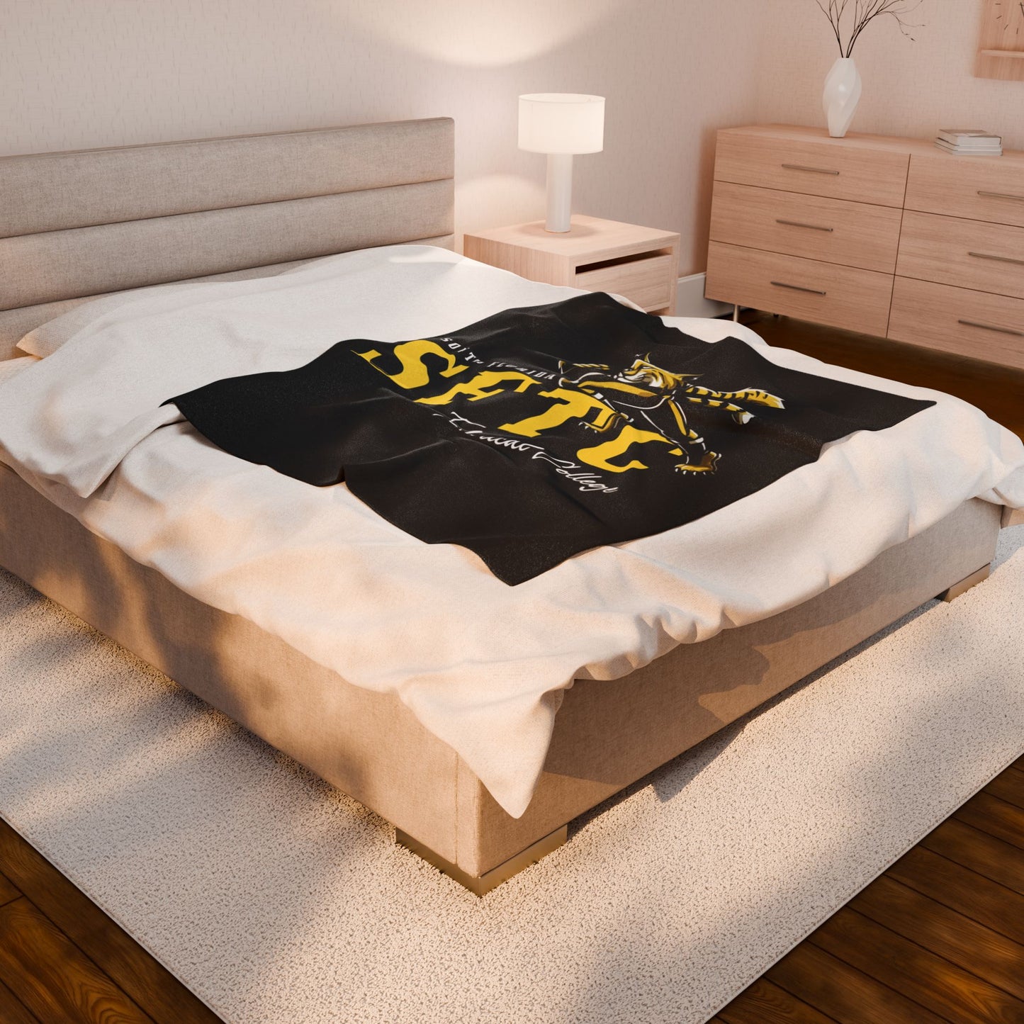 Black SFTC Velveteen Plush Blanket with Bobcat Design